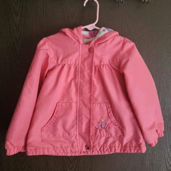 London Fog Other - London Fog 4t girl fleece lined rain jacket pink w/hood butterfly embroidery 🍁
